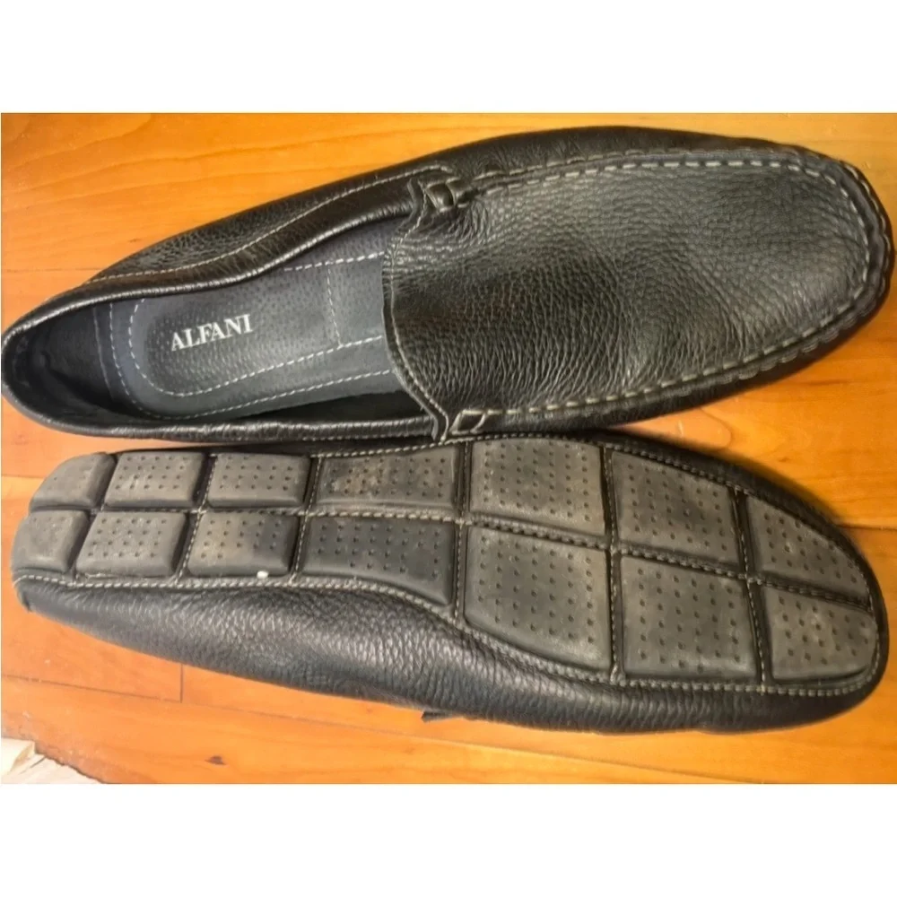 Alfani Black Pebble-Grain Leather Slip-On Loafers